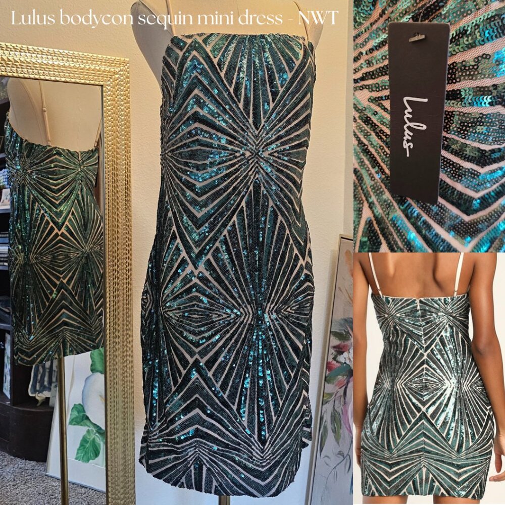 NWT Lulus XL Bodycon green sequin dress prom wedding formal